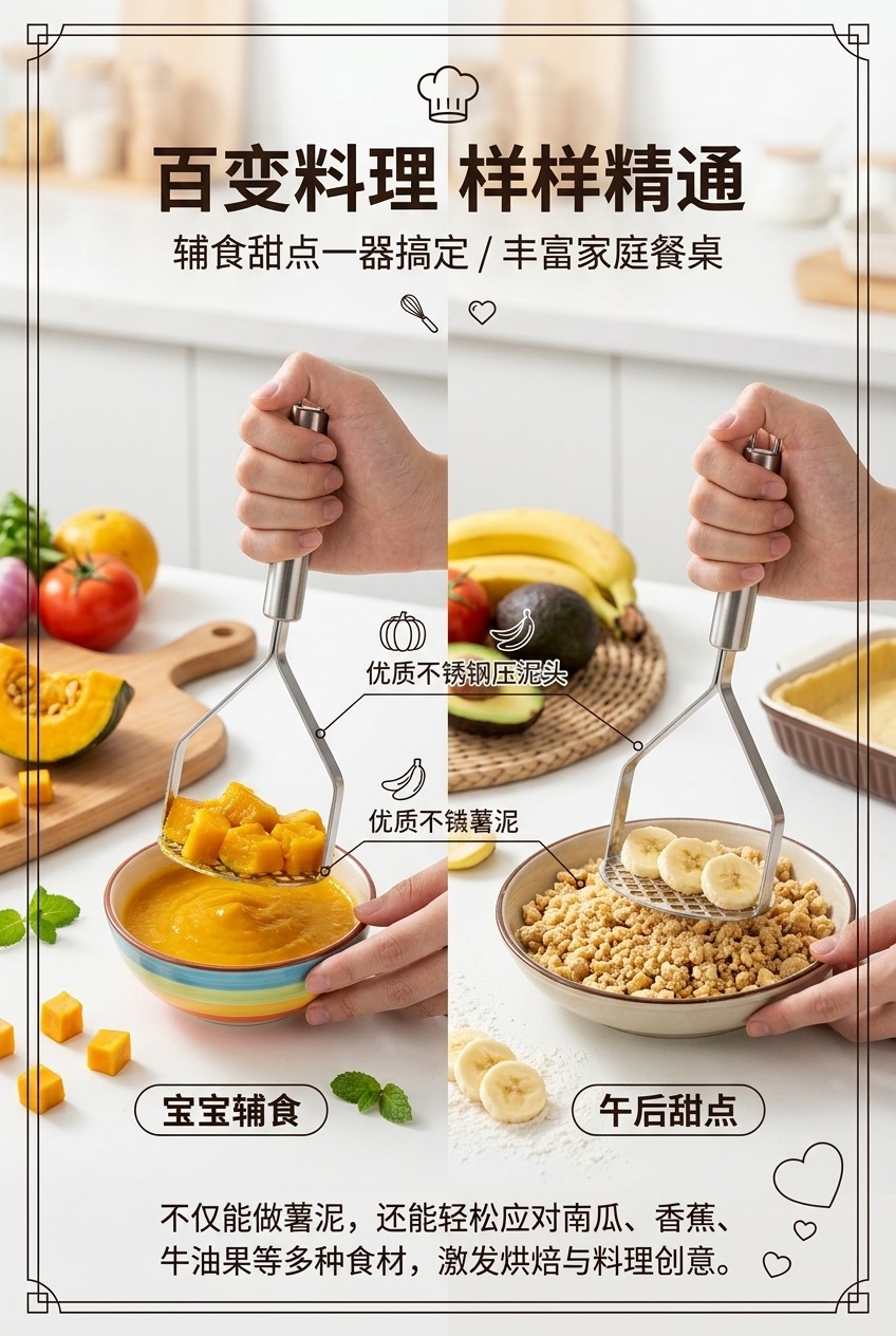 不锈钢压泥器带网格长柄厨房工具土豆泥搅拌器土豆土豆泥制作用品详情5