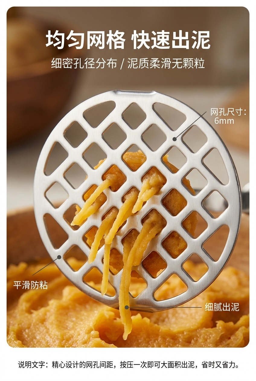 不锈钢压泥器带网格长柄厨房工具土豆泥搅拌器土豆土豆泥制作用品详情2