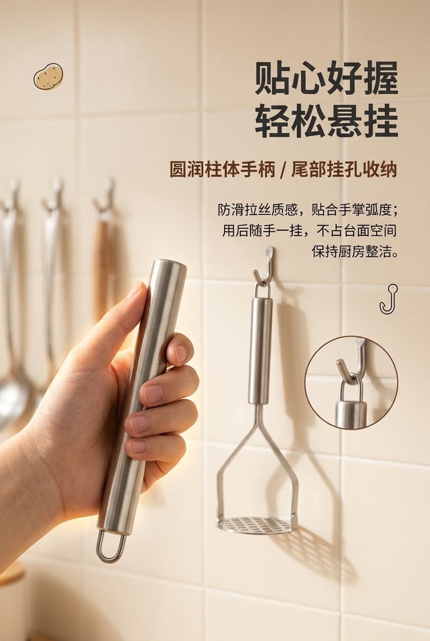 不锈钢压泥器带网格长柄厨房工具土豆泥搅拌器土豆土豆泥制作用品详情4