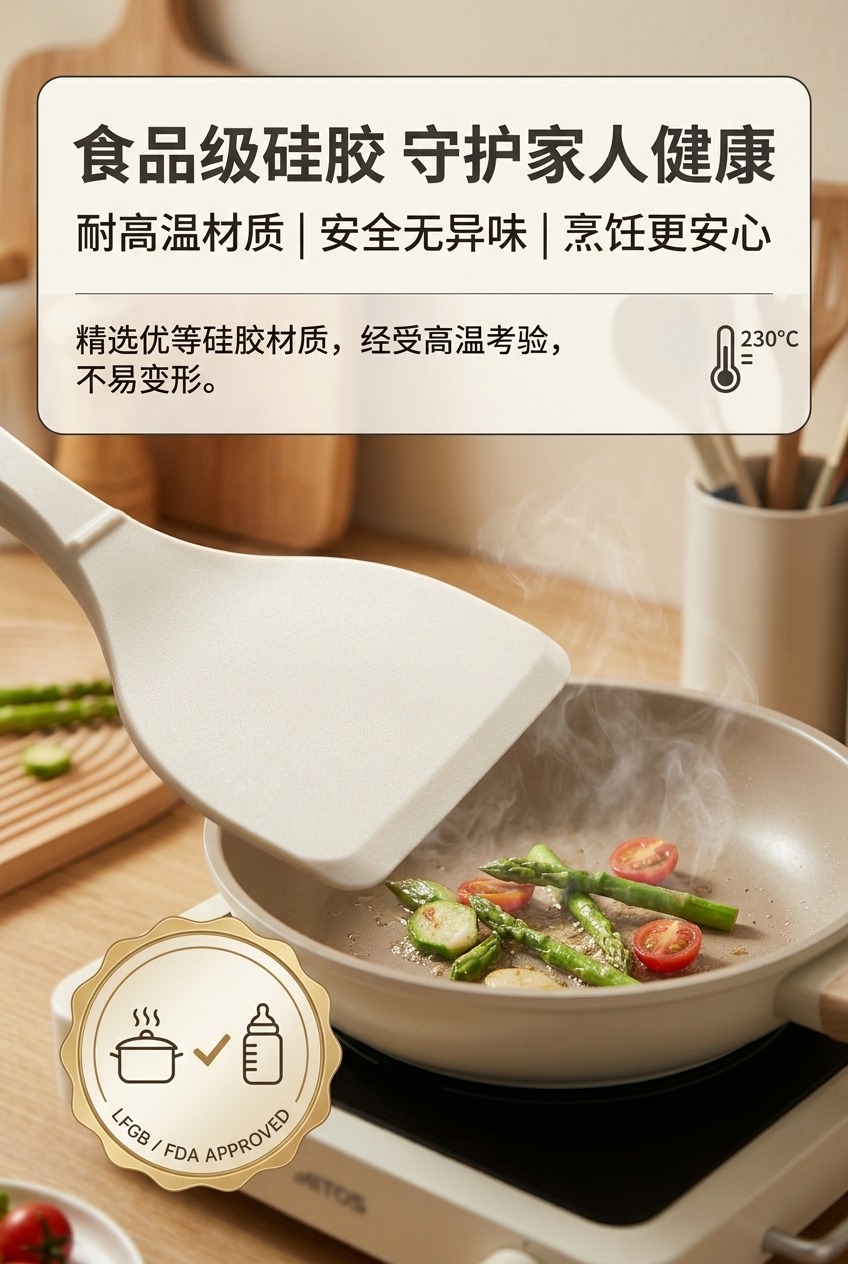 食品级硅胶铲子不粘锅专用锅铲耐高温硅胶铲子护锅家用炒菜铲大铲详情2