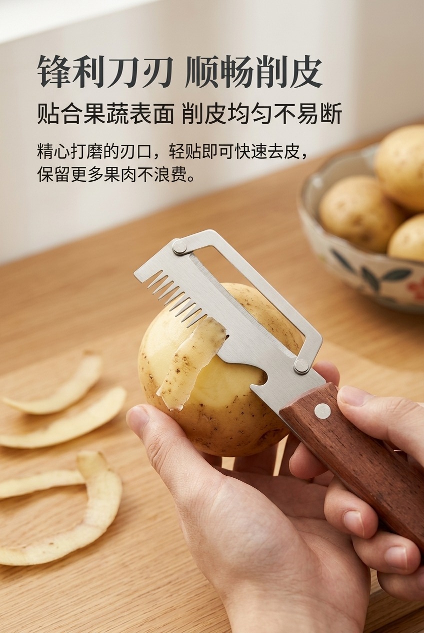 多功能不锈钢削皮刀厨房用品手动削皮器水果蔬菜刃口锋利实用耐用适合日常使用剔鳞详情3