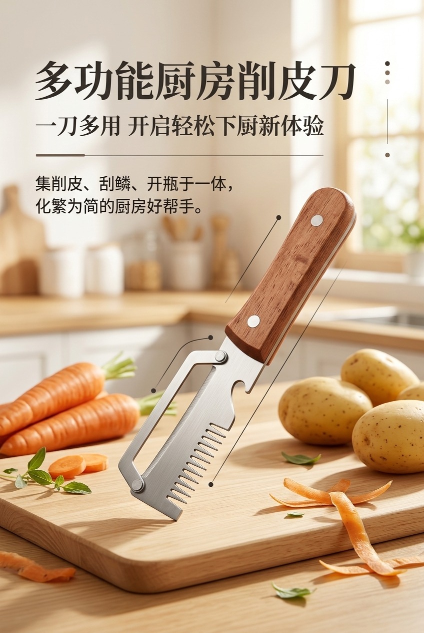 多功能不锈钢削皮刀厨房用品手动削皮器水果蔬菜刃口锋利实用耐用适合日常使用剔鳞详情1