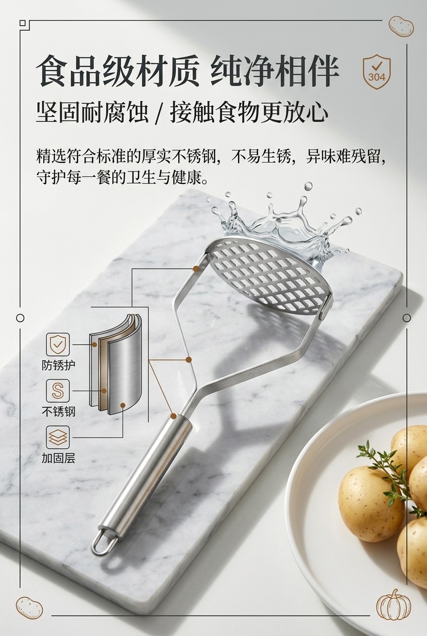 不锈钢压泥器带网格长柄厨房工具土豆泥搅拌器土豆土豆泥制作用品详情6