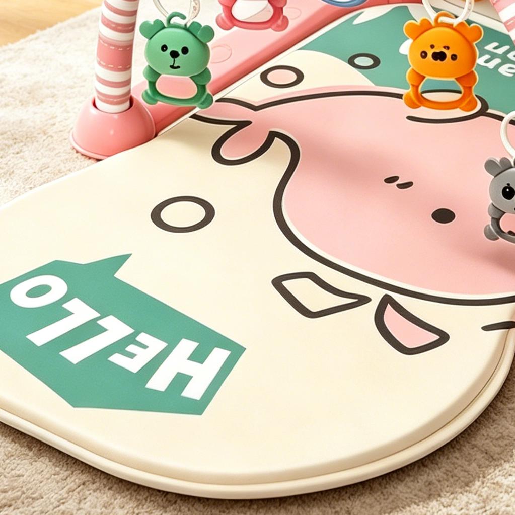 Pink whale rainbow arched baby fitness frame with game mat, foot pedal, crawling mat, crawling mat, Yilin handmade toy set Application Scenario