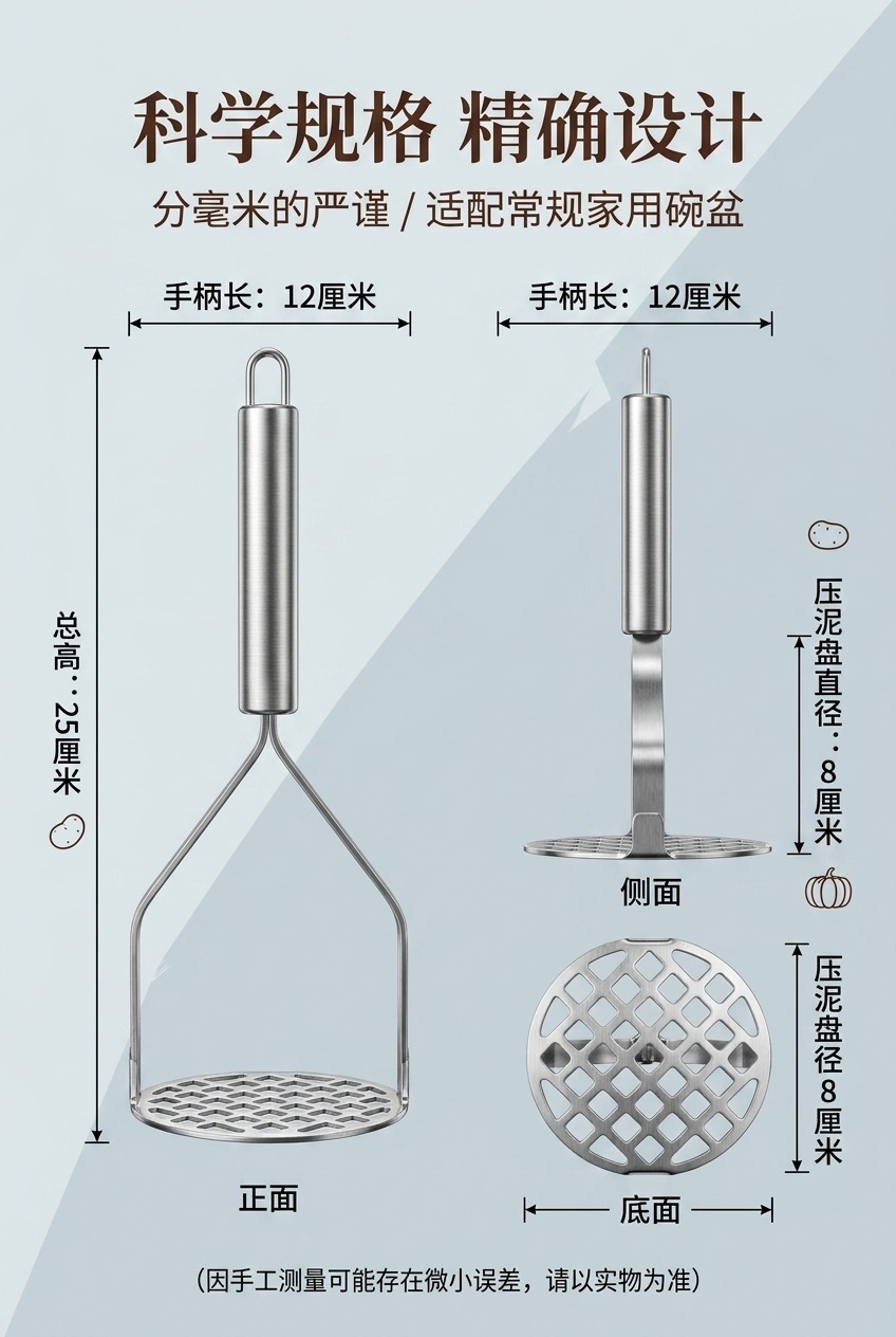 不锈钢压泥器带网格长柄厨房工具土豆泥搅拌器土豆土豆泥制作用品详情9
