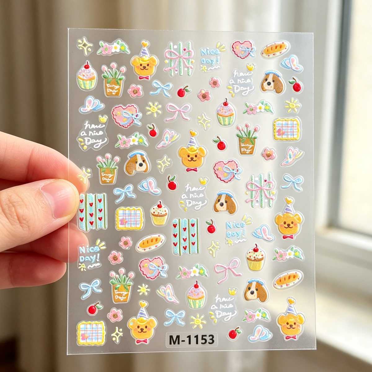 Shell light embossed nail stickers, phone cases, handbooks, colorful lead, cute cartoon dog nail stickers, nail decorations