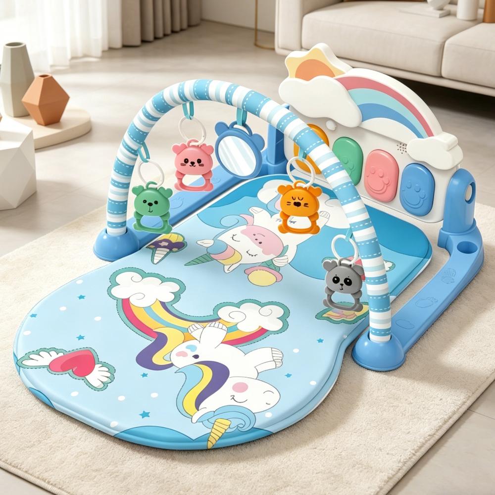 TinkerTot baby gym rack pedal escalador mat juguete hecho a mano azul unicornio rayas arco diseño multifuncional crawl training supplies