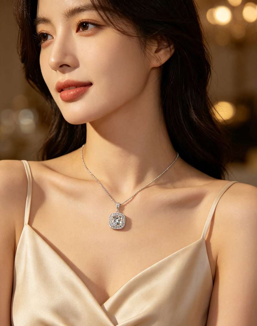 Серебряная цепочка, дама с короткой стрижкой, около сотни ожерелий, 925 серебряных украшений details Picture