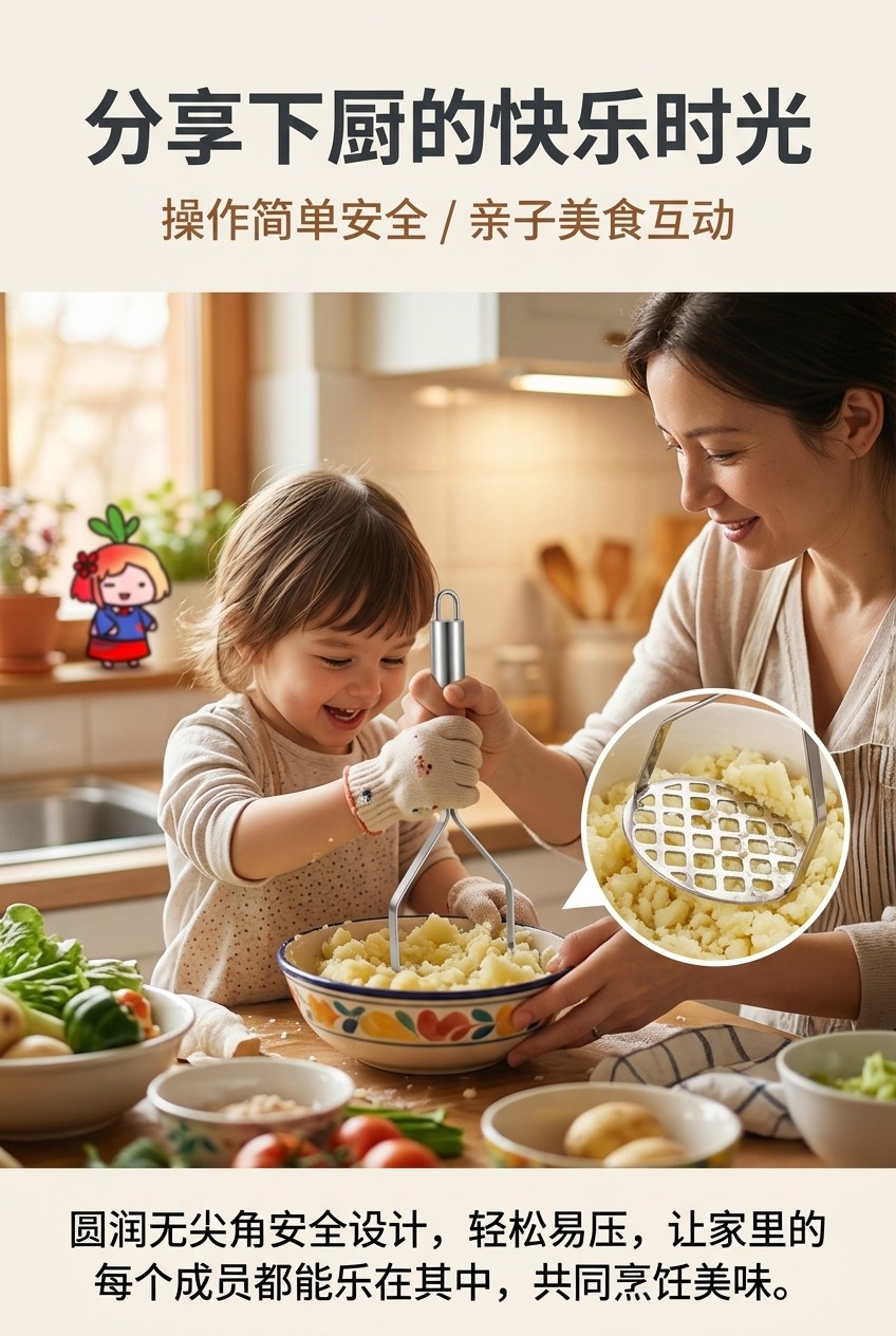 不锈钢压泥器带网格长柄厨房工具土豆泥搅拌器土豆土豆泥制作用品详情8