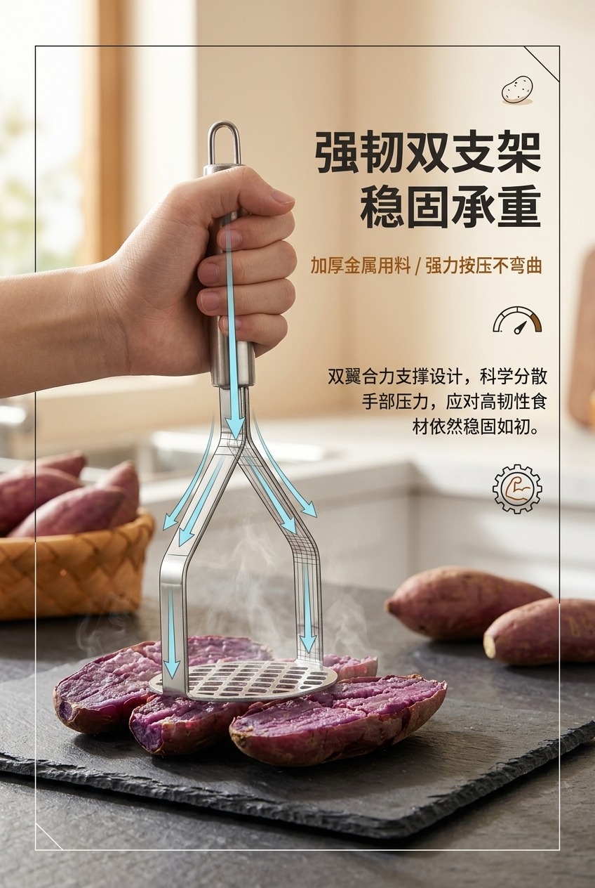不锈钢压泥器带网格长柄厨房工具土豆泥搅拌器土豆土豆泥制作用品详情3