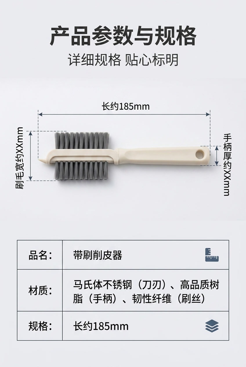 厂家批发多用削皮刀带刷果蔬削皮器地瓜土豆清洗刷多功能不锈钢详情10