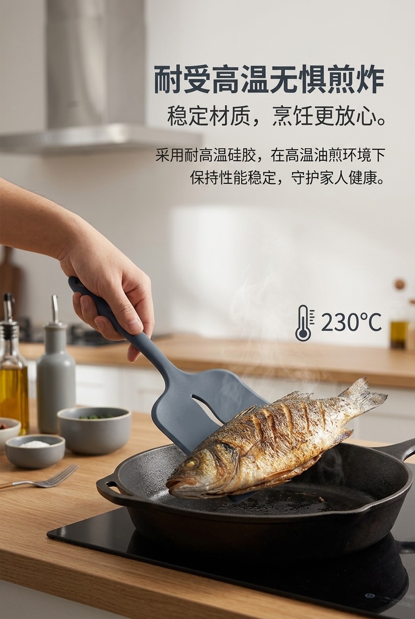 加厚硅胶锅铲厨房用品耐高温不粘锅炒菜铲子家用烹饪硅胶鱼铲详情5