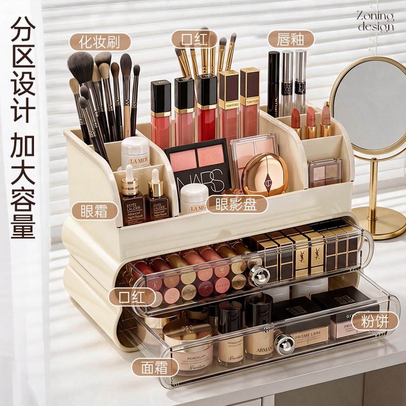 【CL】26Q3#9232 Cream Style Makeup Storage Box Face Cream Perfume Bottle Accessories Packaging Box Makeup Cushion Powder Compact Box Organization and Storage Magic Tool 093712851 details Picture