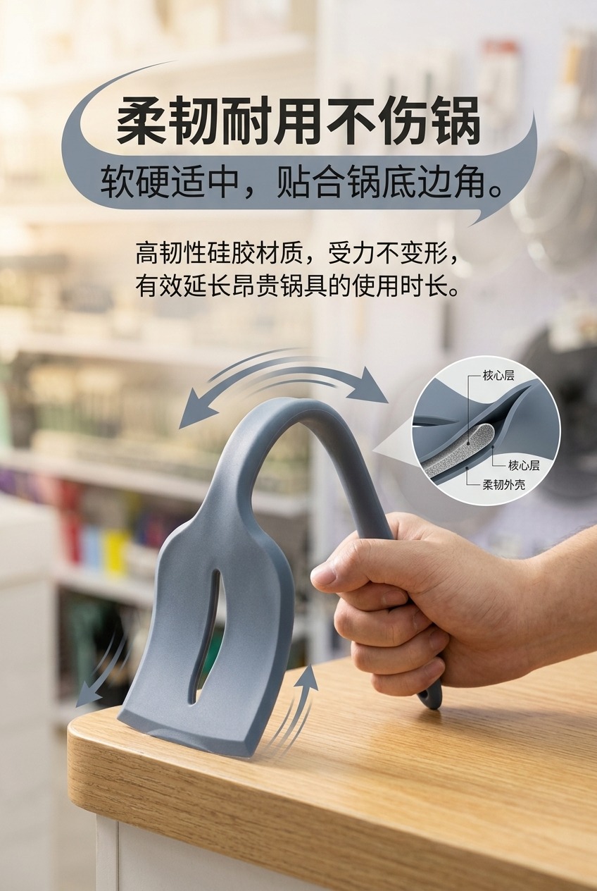 加厚硅胶锅铲厨房用品耐高温不粘锅炒菜铲子家用烹饪硅胶鱼铲详情3