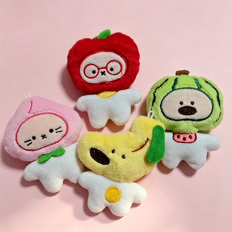Fruit plush dolls, cute cartoon and animo-related toys, schoolbags, keychains, small pendants, decorations, colorful fruit-shaped plush pendants for foreign trade, light bear, flowing sand keychains, dolls, mirror decorations, fashionable and cute matching products