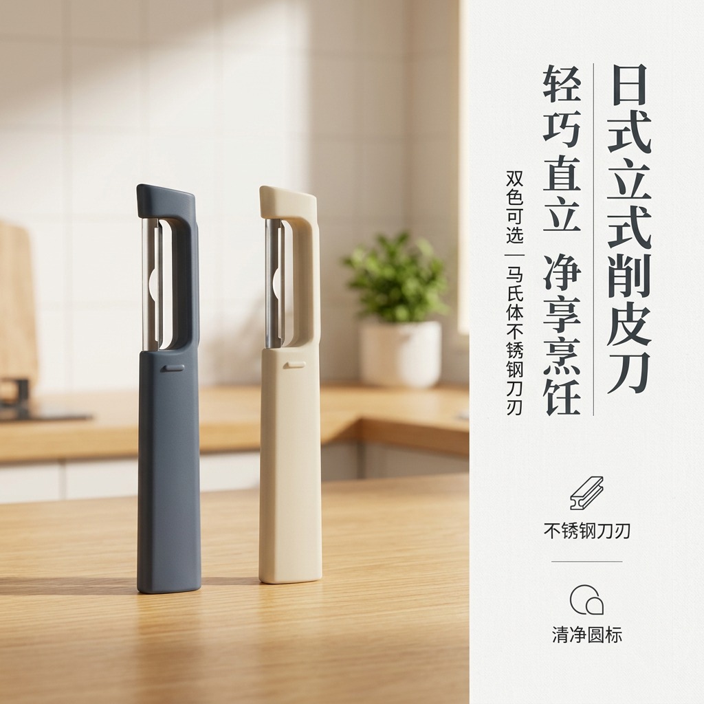 日式立式削皮刀米白灰色厨房用品木质台面切割刀片削皮器2元商品区