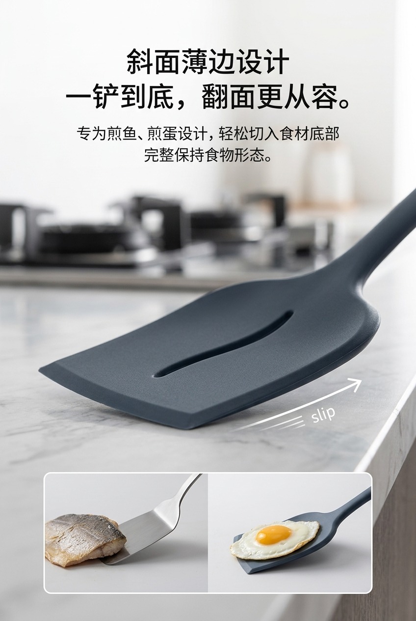 加厚硅胶锅铲厨房用品耐高温不粘锅炒菜铲子家用烹饪硅胶鱼铲详情4