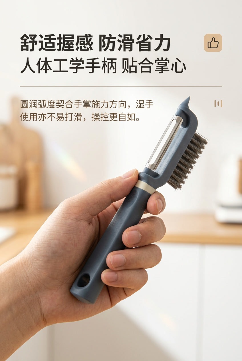 厂家批发多用削皮刀带刷果蔬削皮器地瓜土豆清洗刷多功能不锈钢详情6