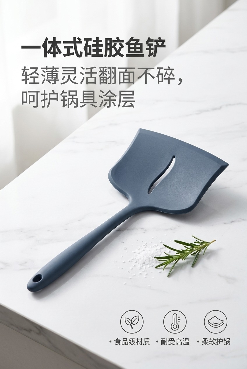加厚硅胶锅铲厨房用品耐高温不粘锅炒菜铲子家用烹饪硅胶鱼铲详情1