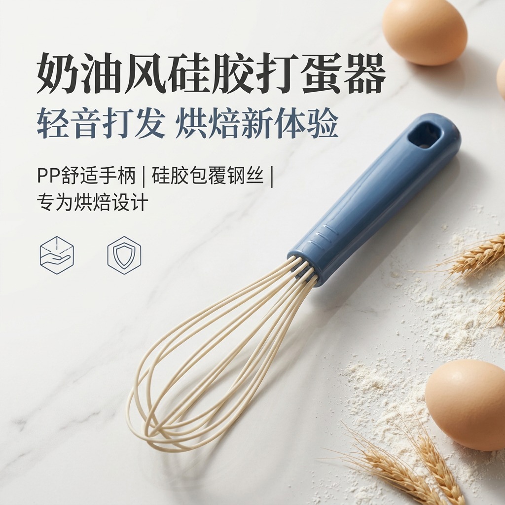 打蛋器硅胶材质家用鸡蛋奶油搅拌器蛋糕烘焙工具手动烘焙工具pp手柄