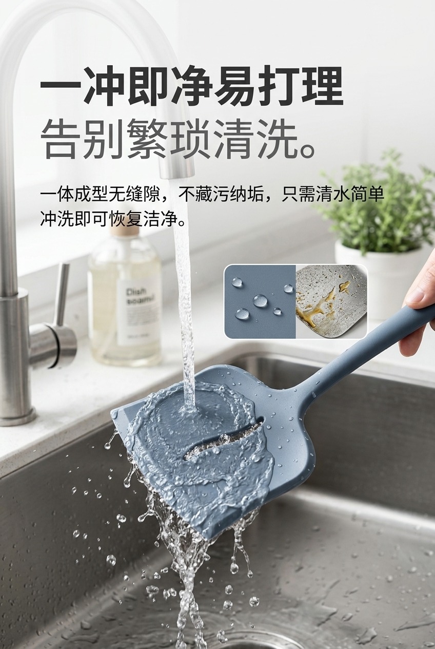 加厚硅胶锅铲厨房用品耐高温不粘锅炒菜铲子家用烹饪硅胶鱼铲详情7