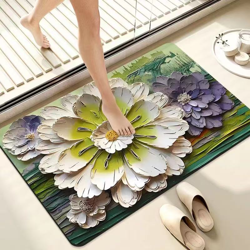 Multi-functional floor mat, cream-style super absorbent door mat, anti-slip mat, absorbent mouse mat, drawer mat, door mat, indoor carpet, oil painting design, fresh and clean floor mat Application Scenario