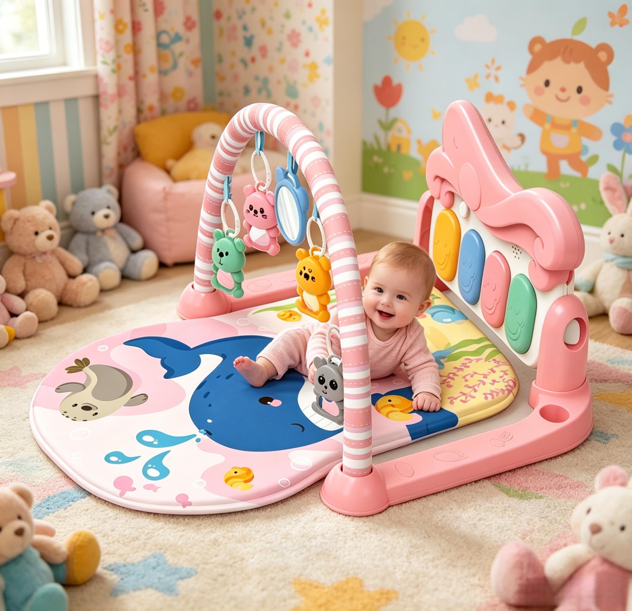 Ballena rosa baby gym estante mat tema marino juguetes colgantes pedal crawl mat juguete hecho a mano multifunción trepadora mat