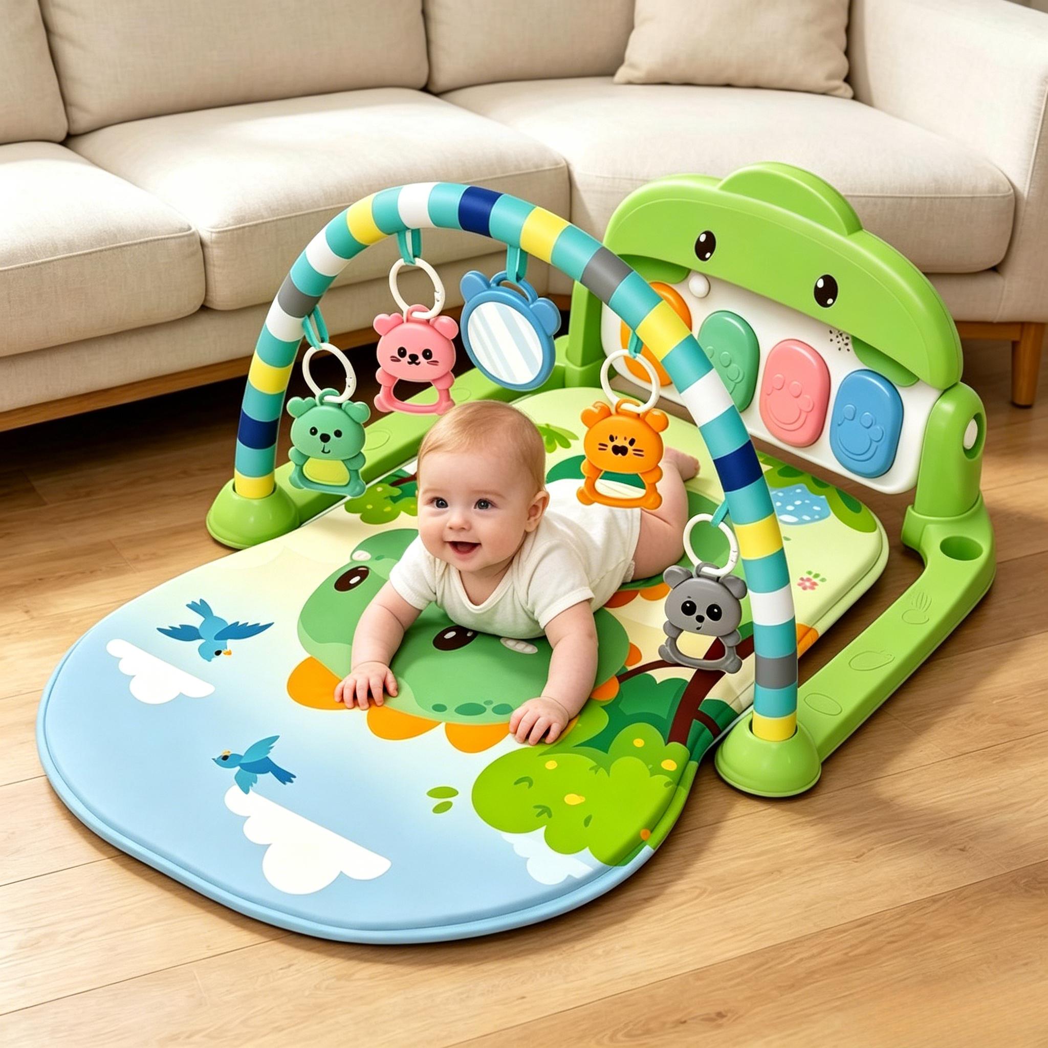 Baby fitness frame, foot pedal piano, green little dinosaur crawling mat, crawling mat, multi-functional early education and intelligence baby toy Specification image