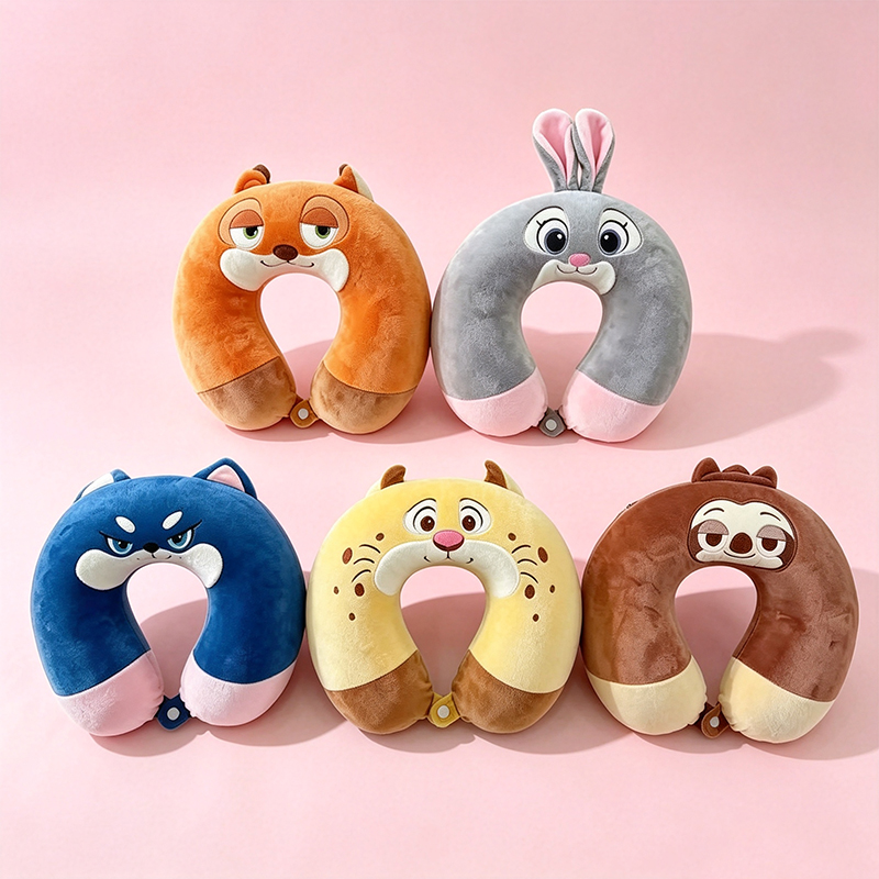 Crazy and cute anime-themed plush U-shaped pillow, Zootopia memory foam high resilience travel and business trip small pillow, ins colorful cartoon-shaped memory foam U-shaped pillow, travel inflatable simple neck pillow, comfortable neck protection pillow