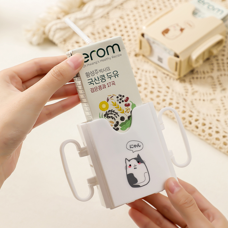 【CL】25Q4#102 White Cat pattern Insulated Cup Stand, Beige cat pattern milk carton stand, white folding insulated coffee titanium cup set details Picture
