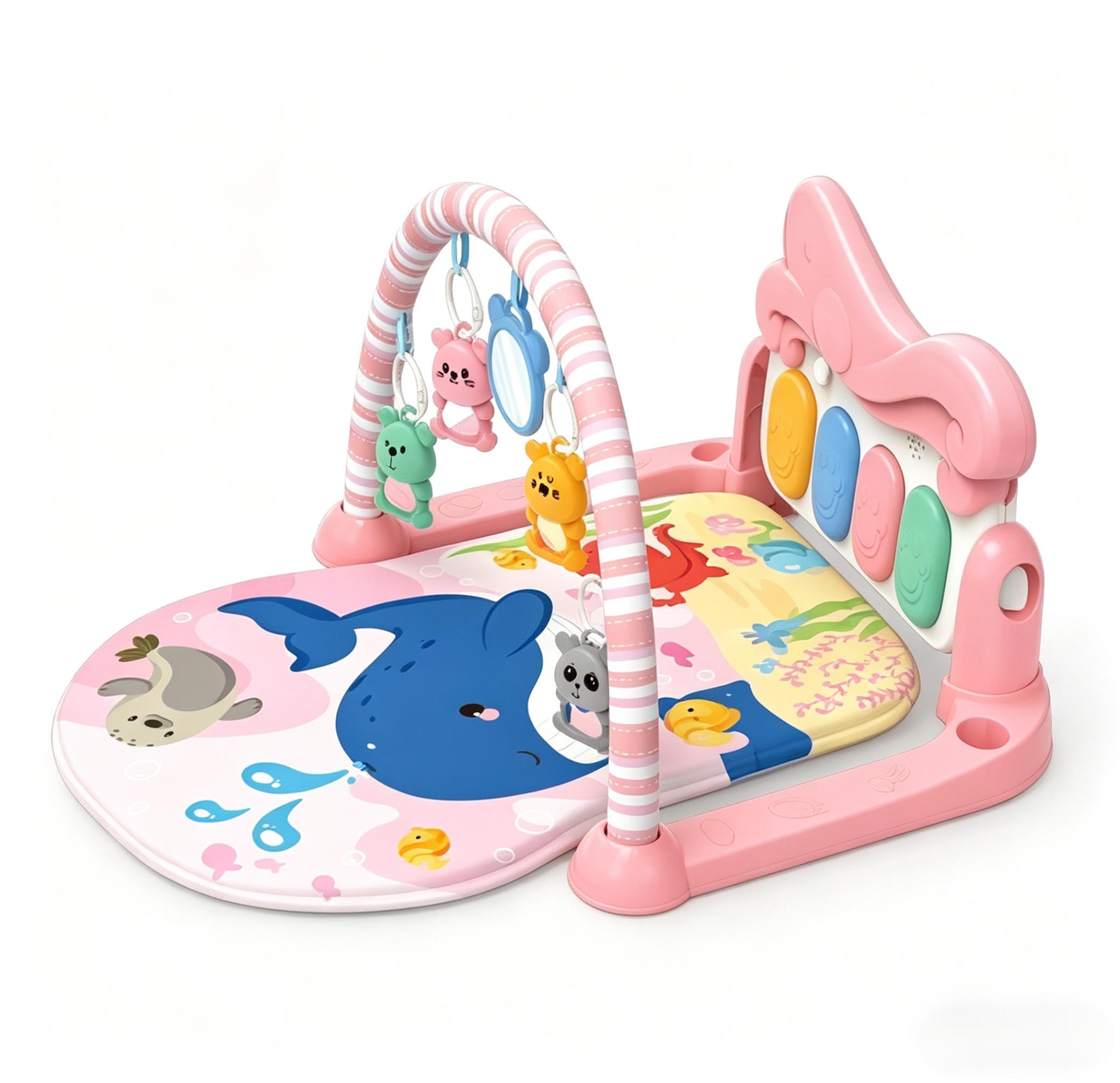 Ballena rosa baby gym estante mat tema marino juguetes colgantes pedal crawl mat juguete hecho a mano multifunción trepadora mat pic 6