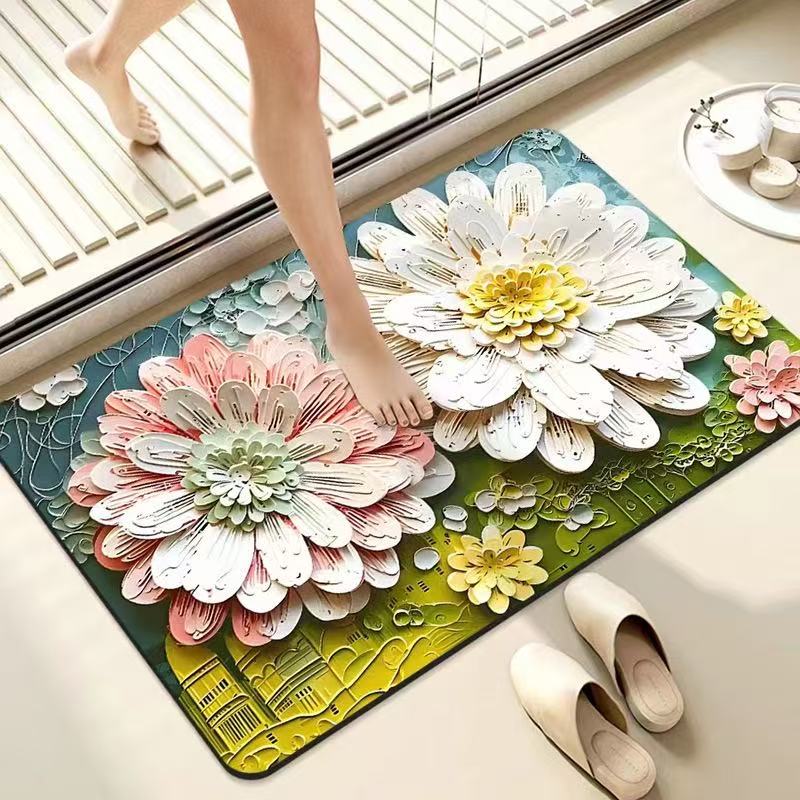 Multi-functional floor mat, cream-style super absorbent door mat, anti-slip mat, absorbent mouse mat, drawer mat, door mat, indoor carpet, oil painting design, fresh and clean floor mat