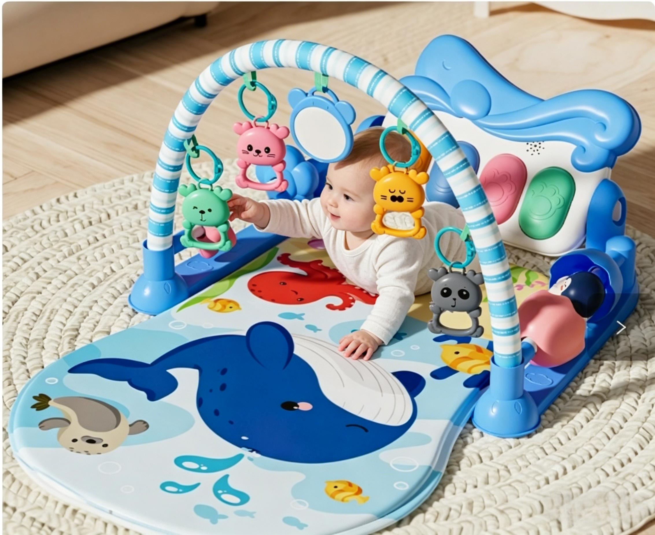 Baby multi-functional fitness rack, ocean-themed blue whale mat, hanging toy pedal piano, climbing mat Specification image