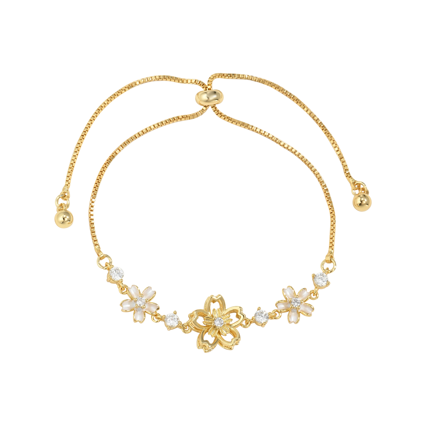Wholesale of three-dimensional flower diamond snake bone bracelet, cherry blossom falling petal fine chain bracelet, fairy-like girl bracelet accessories pic 9