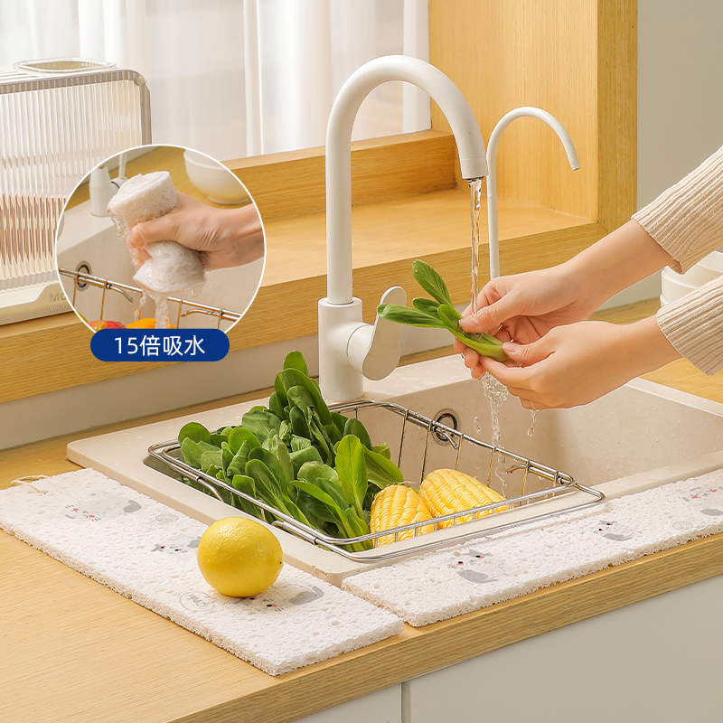 【CL】25Q4#144 White cat pattern nano-compressed wood pulp cotton cleaning sponge, pot and dish washing and scrubbing tool Application Scenario