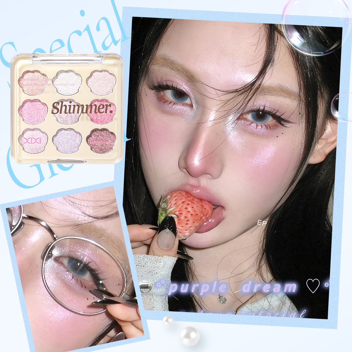 xixi Crystal Cherry Diamond Sparkling Eyeshadow, High-Gloss Under-Eye brightening, Clear and Non-Flying Powder, Polarized Diamond Mermaid Eyeshadow Specification image