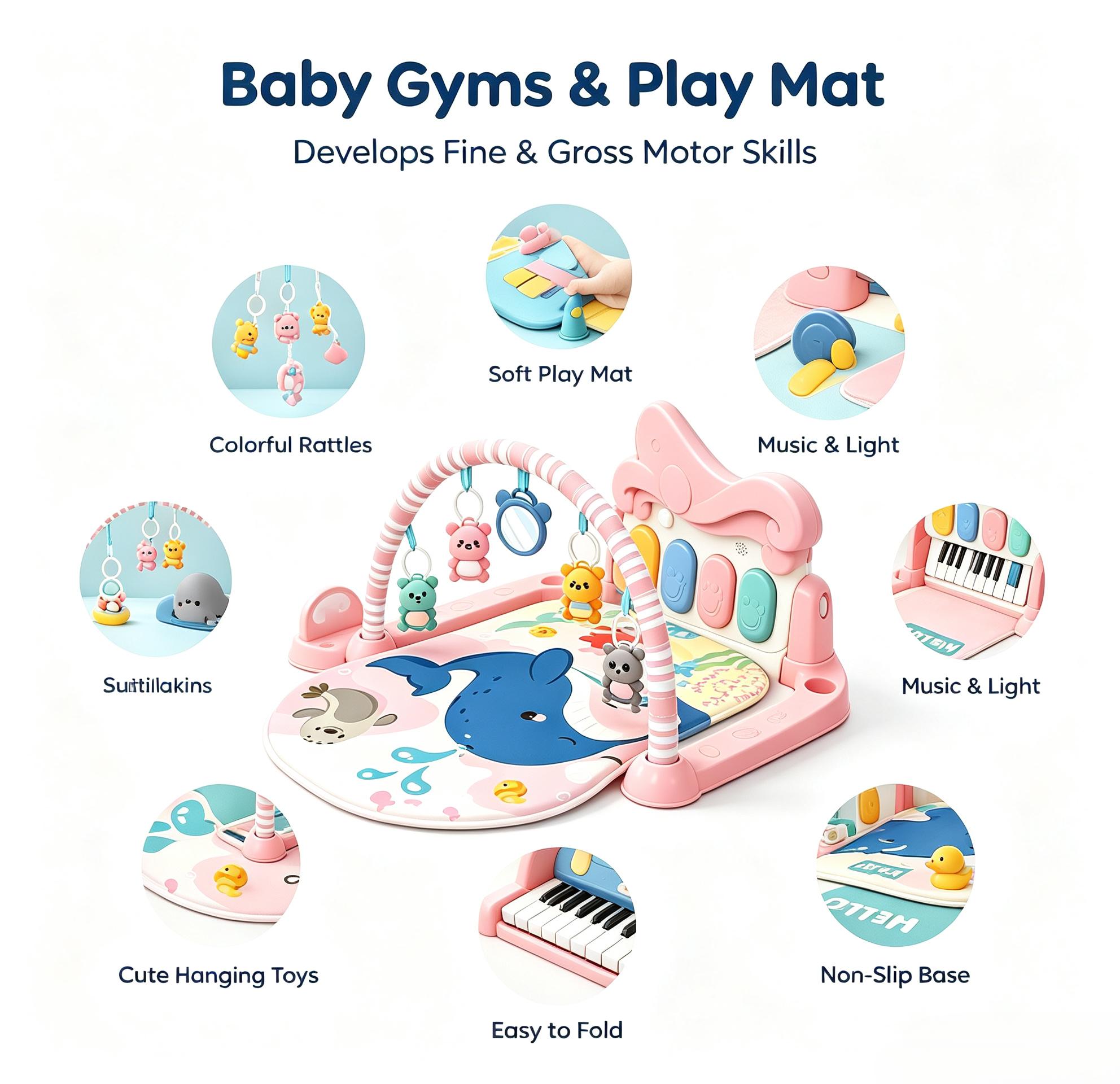 Ballena rosa baby gym estante mat tema marino juguetes colgantes pedal crawl mat juguete hecho a mano multifunción trepadora mat Specification image