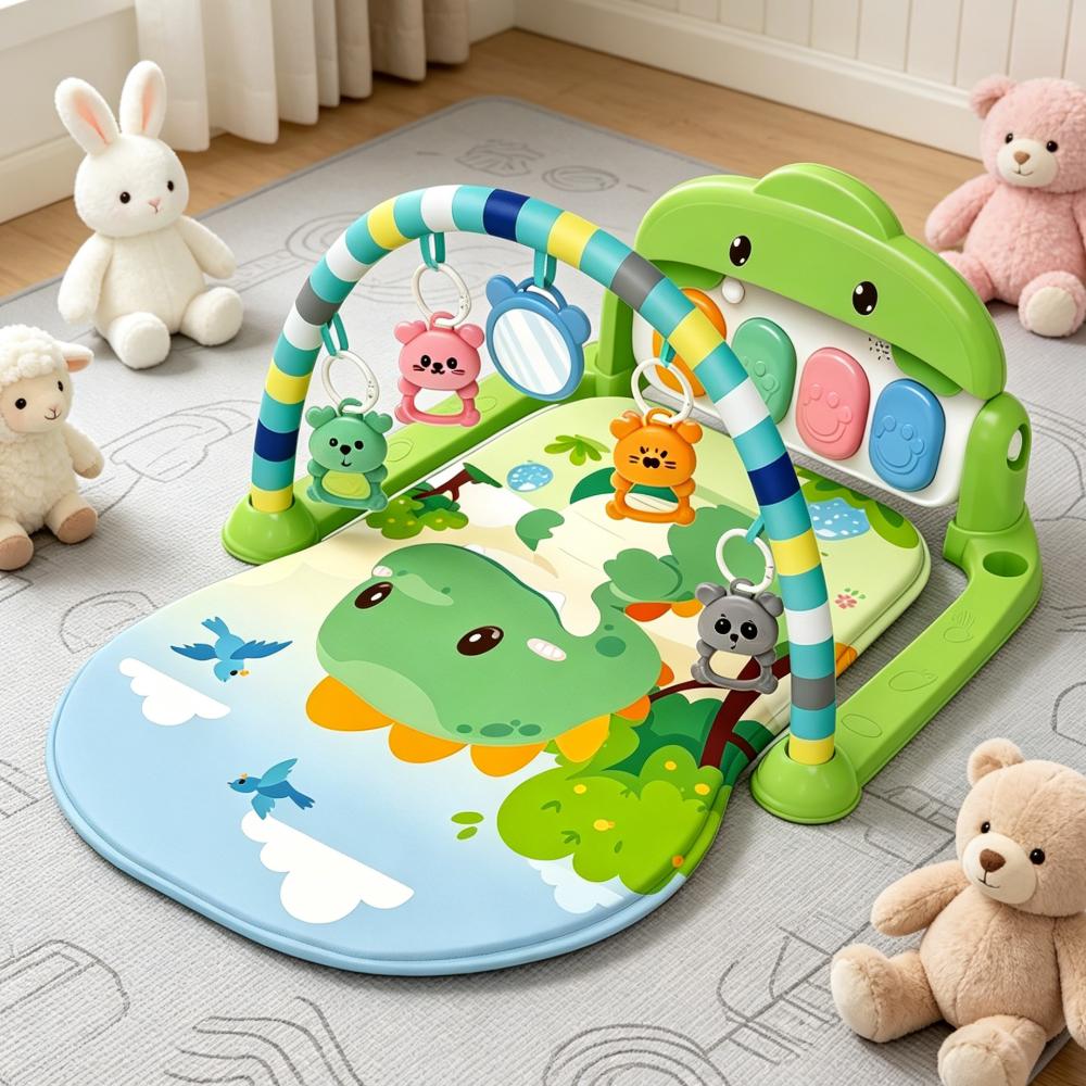 Baby fitness rack pedal verde pequeño dinosaurio trepadora esteira de rastreo multifunción early learning puzzle bebé juguete