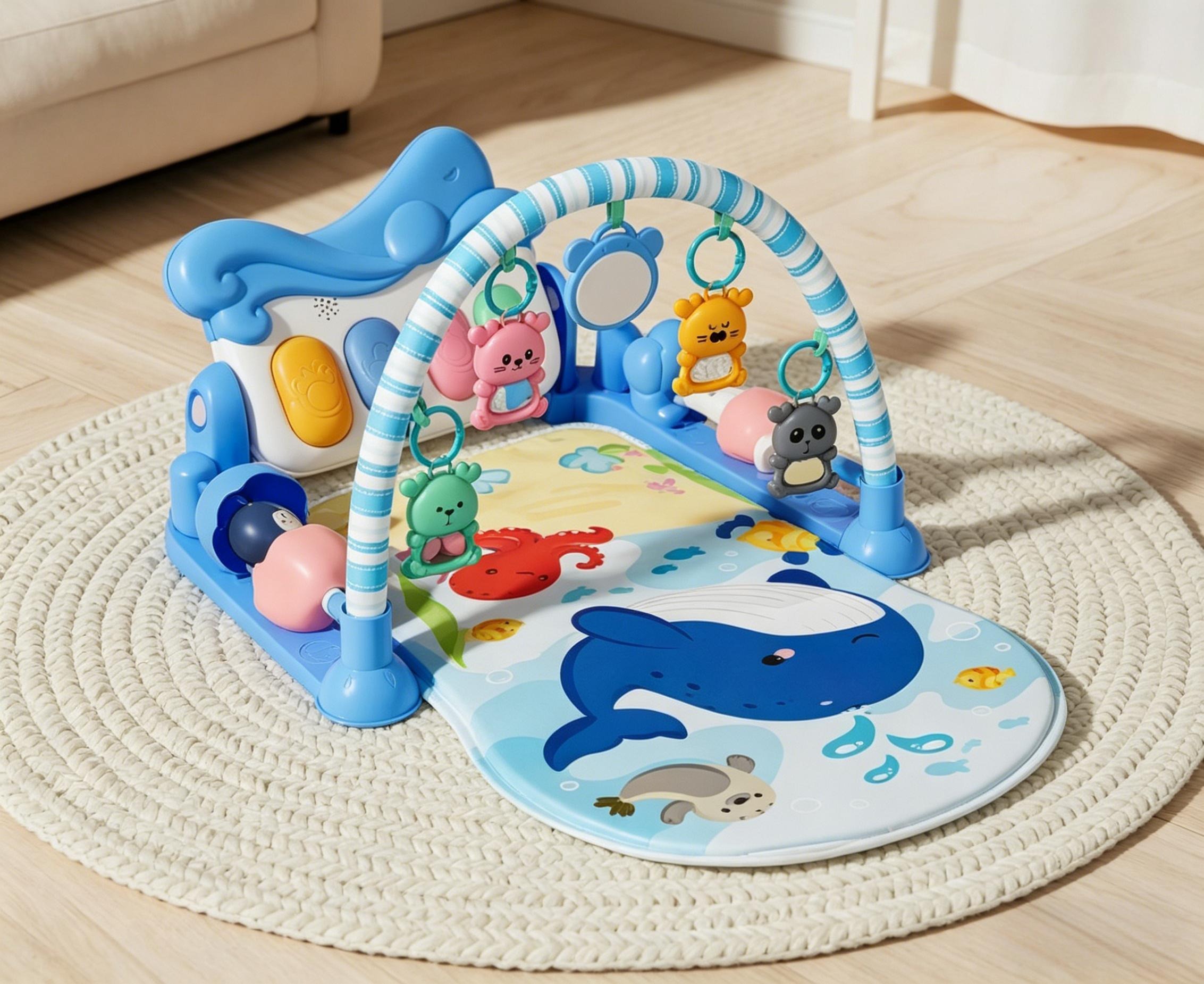 Estante multifuncional del gimnasio del bebé tema del océano azul pequeña ballena cojín juguete colgante pedal trepadora