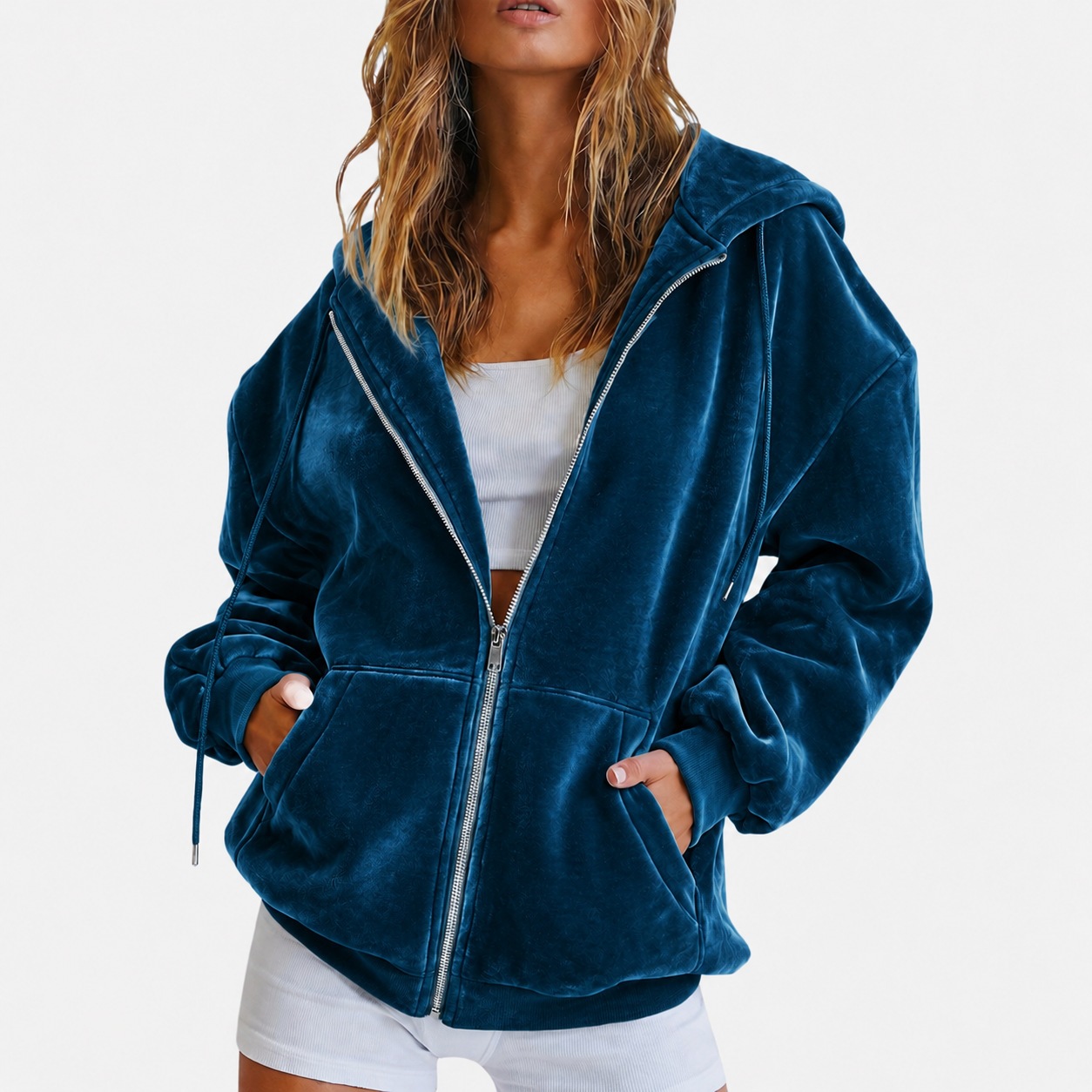 2026 Amazon cross-border European and American velvet hooded sweatshirt autumn and winter Loose zipper cardigan jacket Casual top undefined