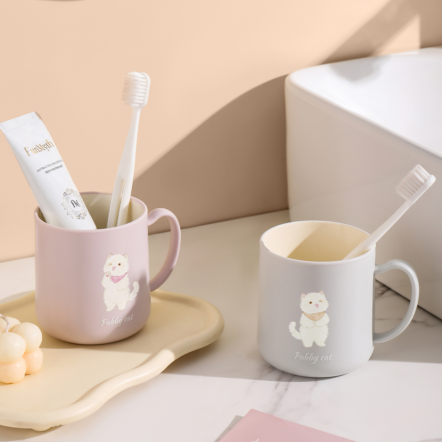 【CL】25Q4#K423-1 Bathroom mouthwash Cup, a family of four bathroom product, cute tooth cup in multiple colors Specification image