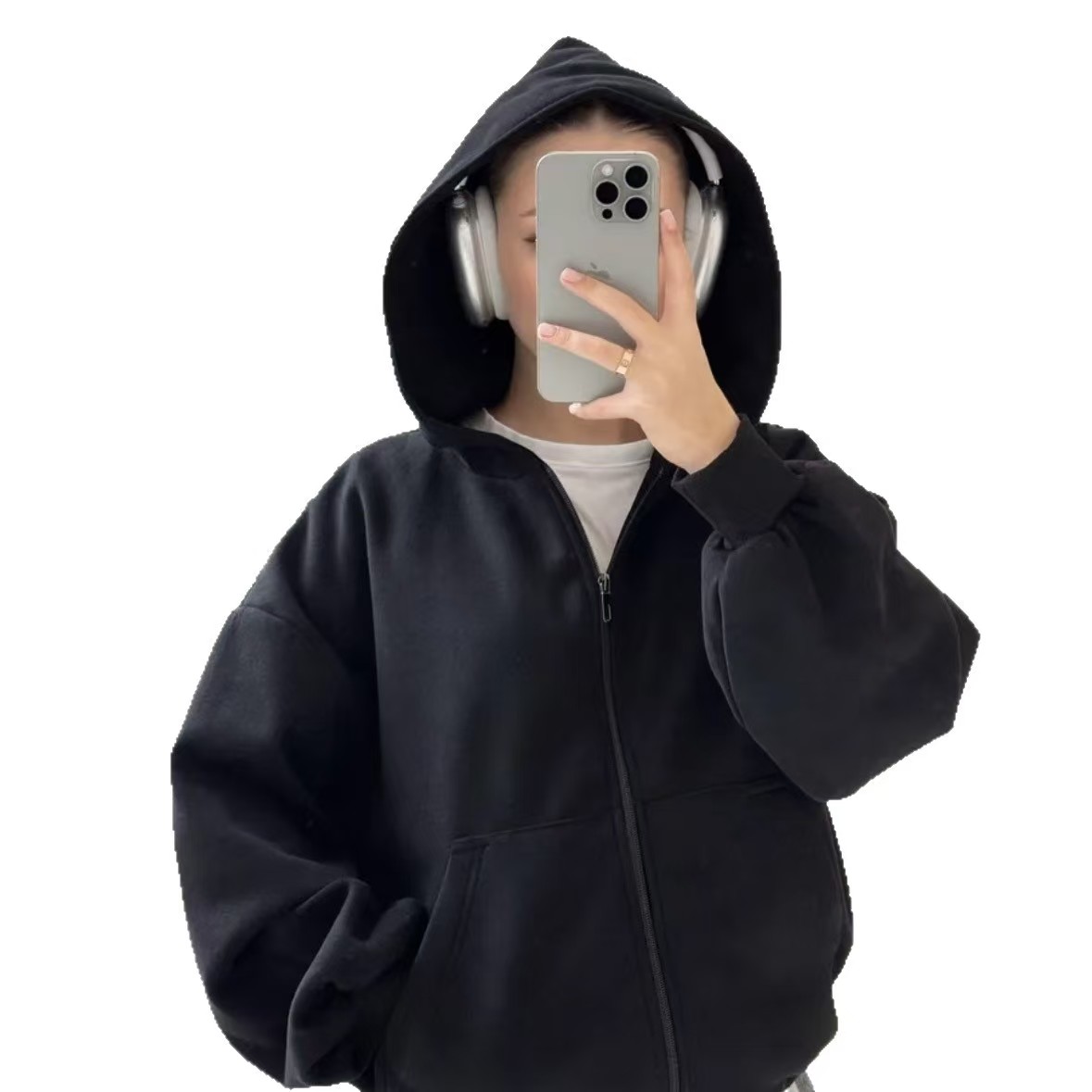 A Japanese loose and laid-back style kitty hooded sweatshirt for women, looking youthful and stylish, with a high-end feel for autumn and winter. It's an extremely good-looking coat undefined
