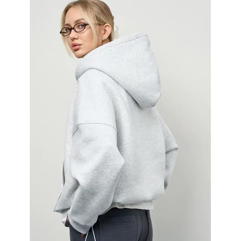 A new style of American-style fleece, versatile hooded, thickened, oversized retro autumn and winter jacket and hoodie Item Picture