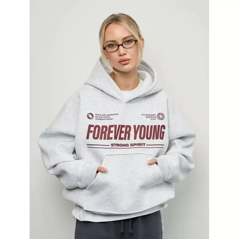 A new style of American-style fleece, versatile hooded, thickened, oversized retro autumn and winter jacket and hoodie undefined