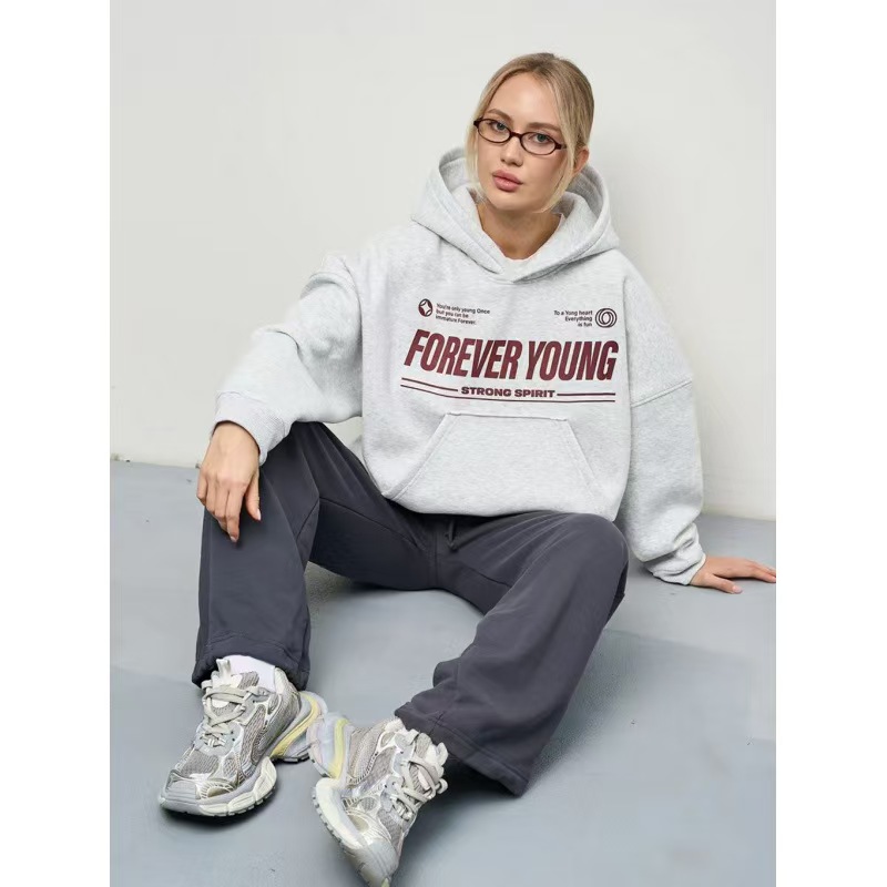 A new style of American-style fleece, versatile hooded, thickened, oversized retro autumn and winter jacket and hoodie undefined