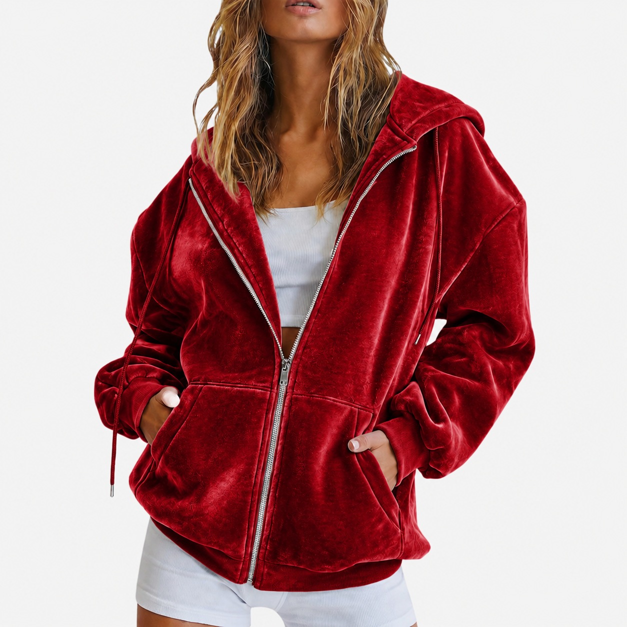 2026 Amazon cross-border European and American velvet hooded sweatshirt autumn and winter Loose zipper cardigan jacket Casual top