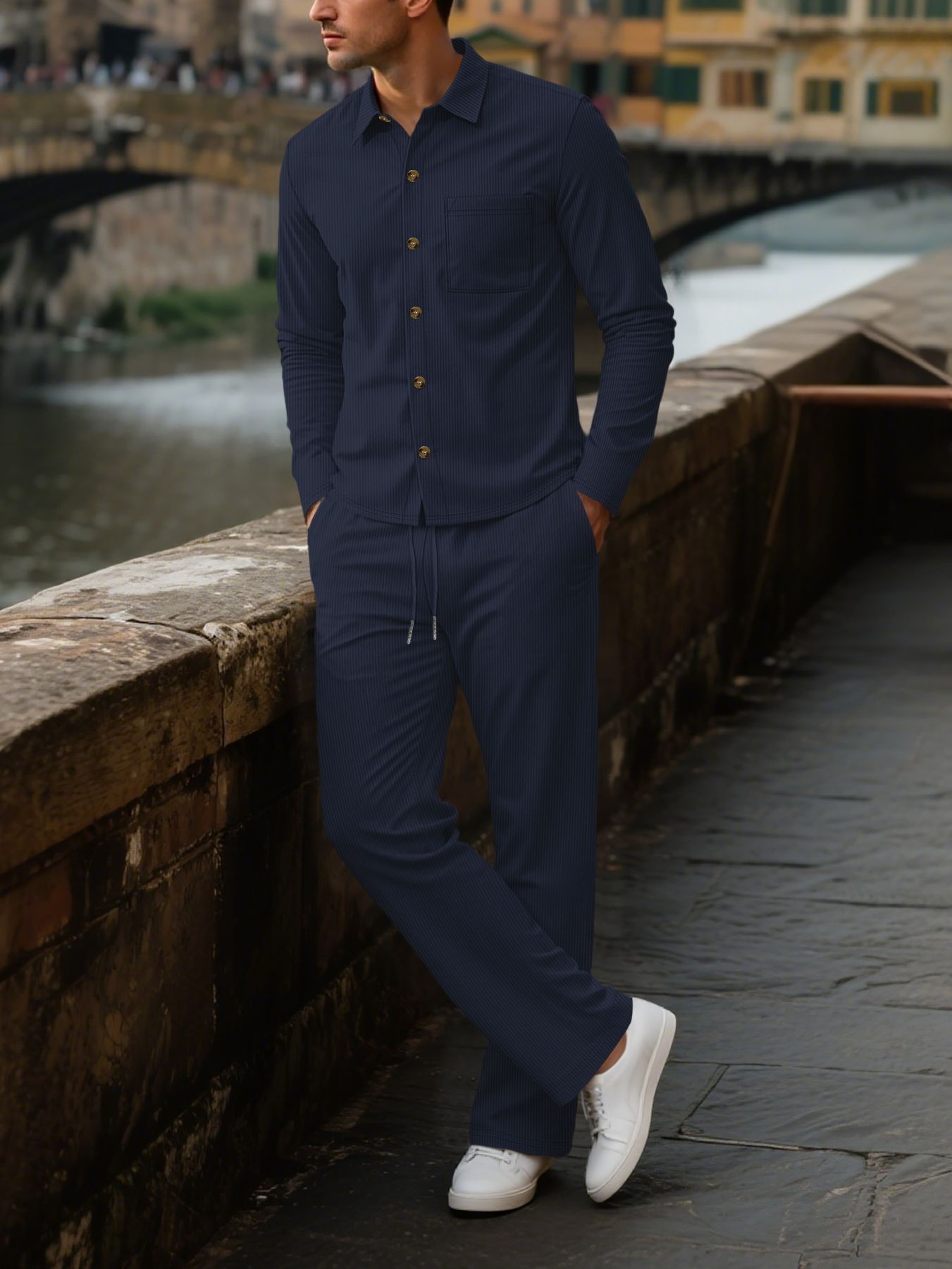 2026 europa y Estados Unidos crossover nuevo estilo de pana cordura hombre cuatro estaciones casual abotonado camisa cardigan manga larga pantalones traje Item Picture