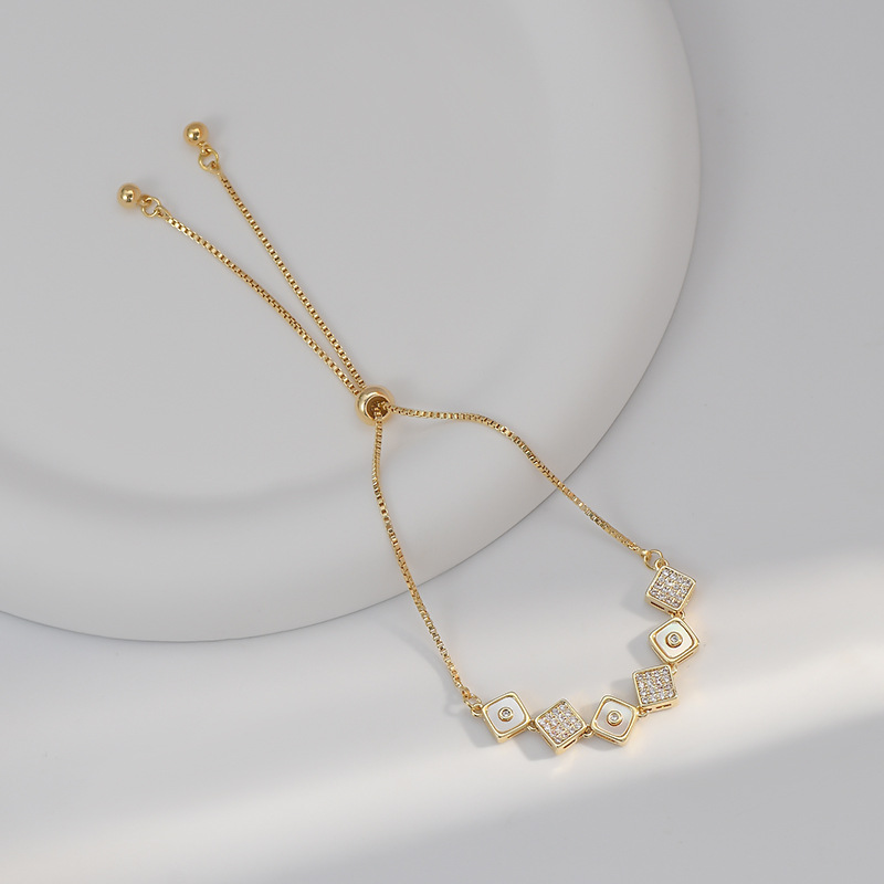 Madre llena de diamantes cuadrados pulsera extraíble mujer oro cuadrado marca de luz de lujo commuter versátil pulsera