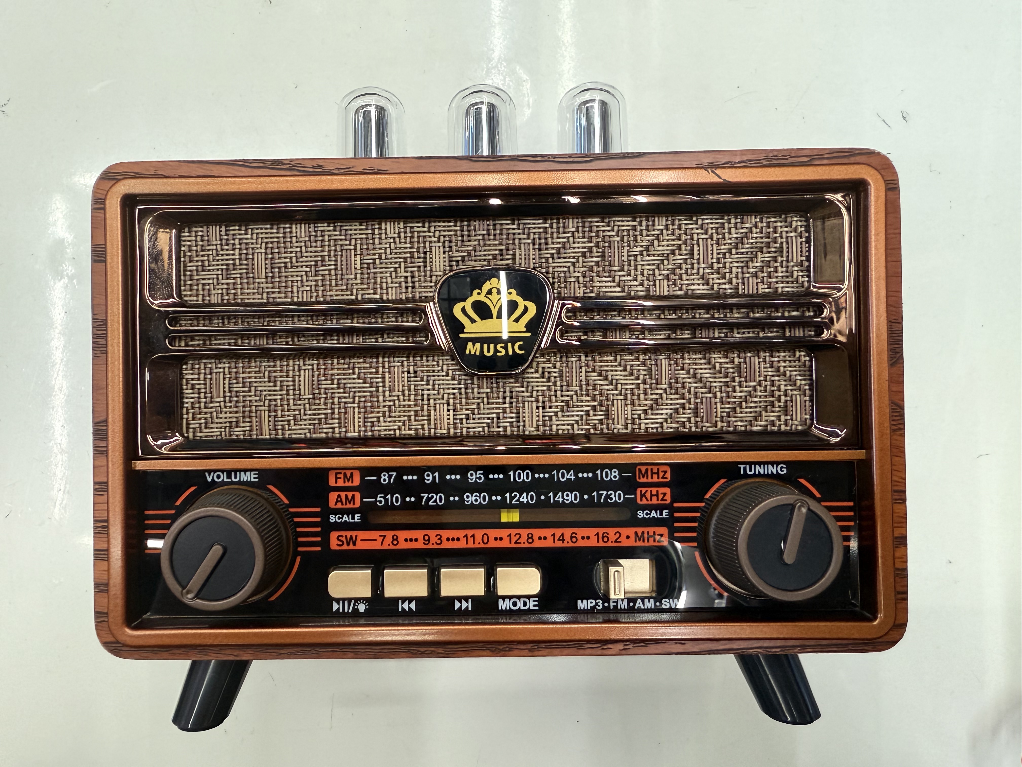 FX-2601B, FX-2602B, FX-2603B, FX-2605B, new retro radio Bluetooth speaker, wood grain multi-band multi-functional desktop decoration Specification image