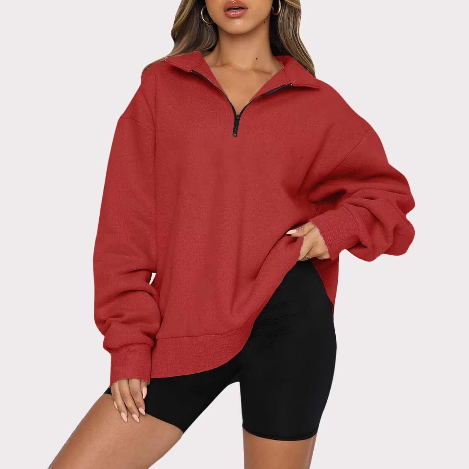 Europa y américa mujer otoño invierno nuevo amazon casual top media cremallera manga larga más sudadera sin bolsillo sudadera mujer